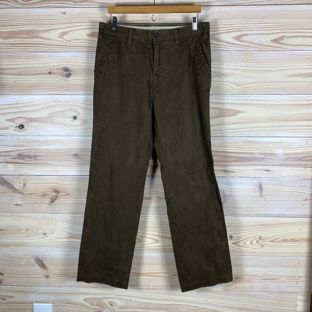 Faconnable Corduroy Pants Mens 35 Brown Straight Leg Snap Pocket Trousers